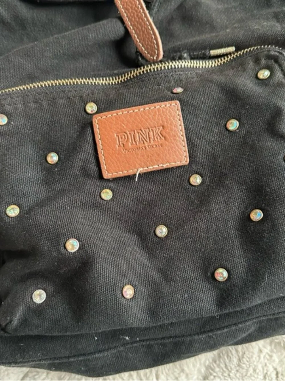 Victoria Secret PINK | Black Rhinestone Canvas Stud Backpack | One Size - Picture 2 of 15
